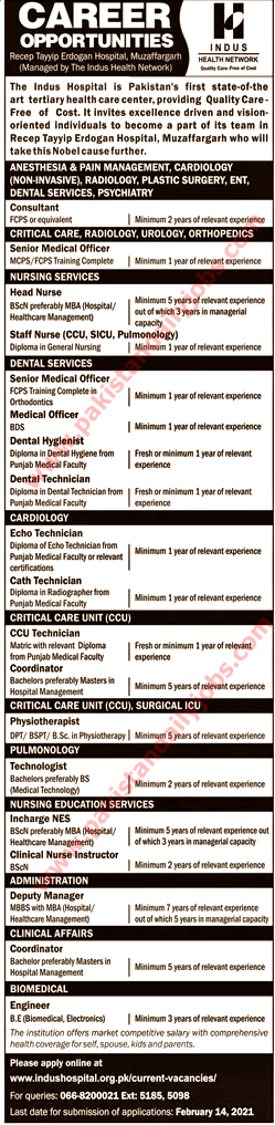 This is advertisement image of Indus Hospital Muzaffargarh Jobs